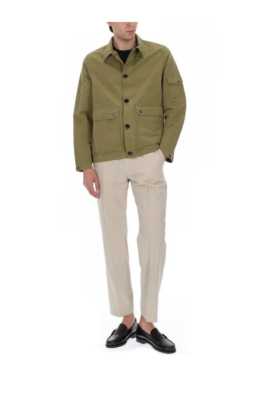 Ps by paul smith men’s giacca in olive green cotton utility jacket with button closures and flap pockets