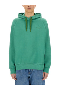 Ps by paul smith men’s green hooded sweatshirt with matching drawstrings and small embroidered smile logo on chest