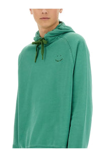 Ps by Paul Smith men’s happy hoodie green soft teal-green hooded sweatshirt with matching drawstrings and embroidered logo