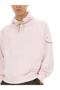Ps by paul smith men’s happy sweatshirt blue featuring a soft pink hoodie with ribbed drawstring and red sleeve text