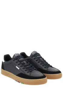 Ps By Paul Smith men’s hillstar sneaker black with black and tan suede and leather and a rainbow stripe sole