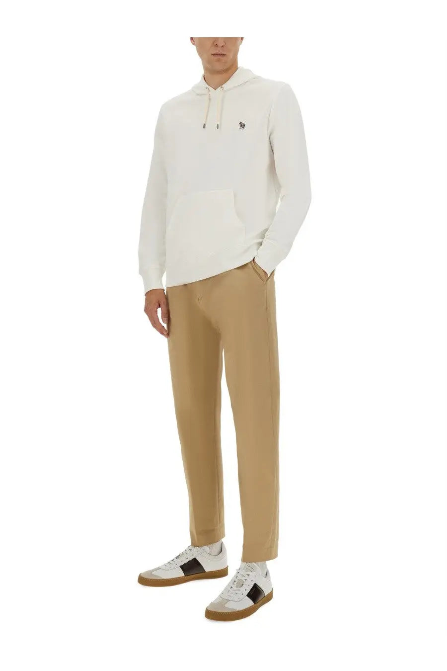 Ps by Paul Smith men’s white cotton hoodie with a small black embroidered logo on the chest