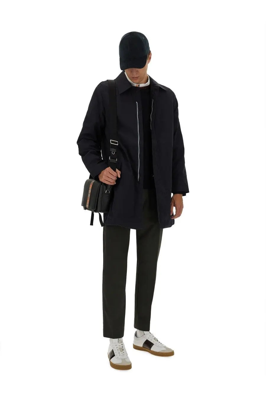 Black leather crossbody bag with silver hardware and subtle texture from ps by paul smith men’s lightweight waterproof blue collection