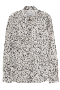 Ps by Paul Smith men’s white button-down shirt with black floral print long sleeves and classic collar