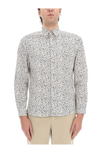Ps by paul smith men’s white long-sleeved button-up shirt with delicate black floral print pattern