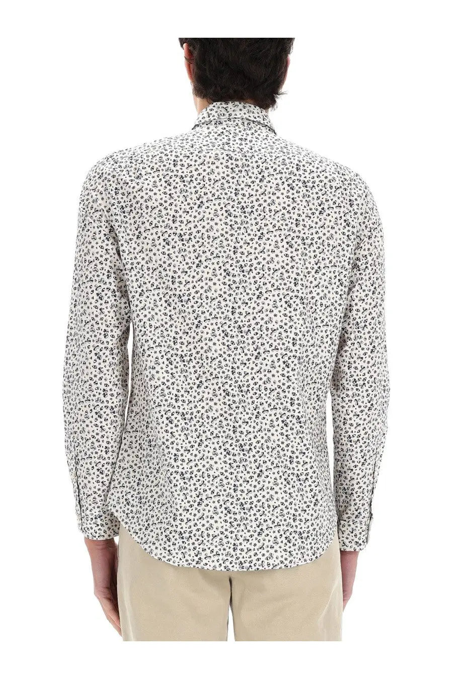 Ps by Paul Smith men’s white long-sleeved button-up shirt with delicate black floral print pattern