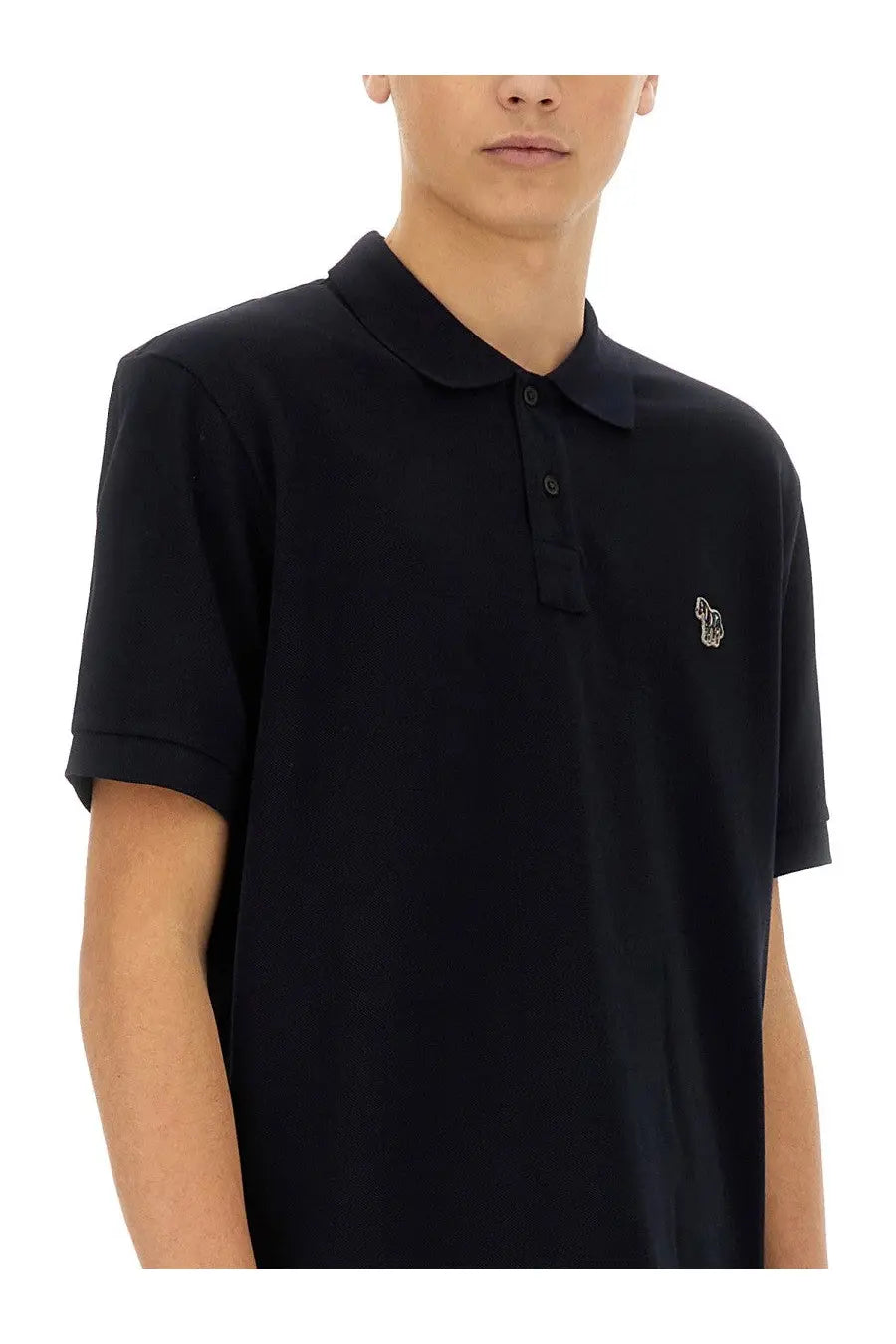 Ps by paul smith men’s regular fit polo shirt blue in black with short sleeves and subtle embroidered logo on left chest