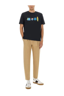 Black short-sleeved t-shirt with colorful sticker graphic print on chest ps by paul smith regular fit shirt blue