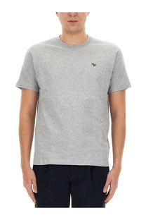 Ps by paul smith men’s regular fit gray heathered cotton t-shirt with small embroidered horse logo on left chest