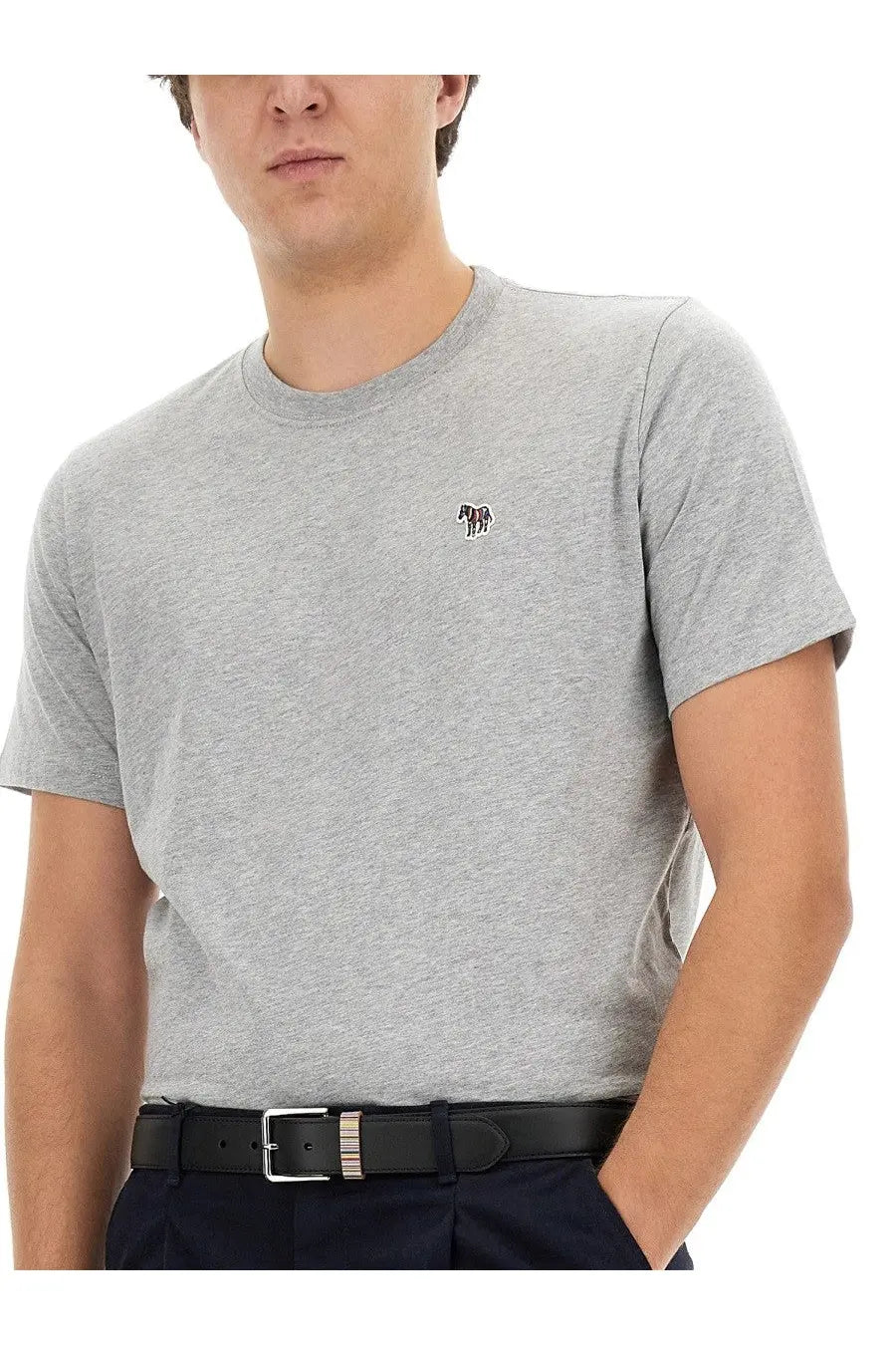Ps by Paul Smith men’s regular fit gray heathered cotton t-shirt with small embroidered horse logo on left chest