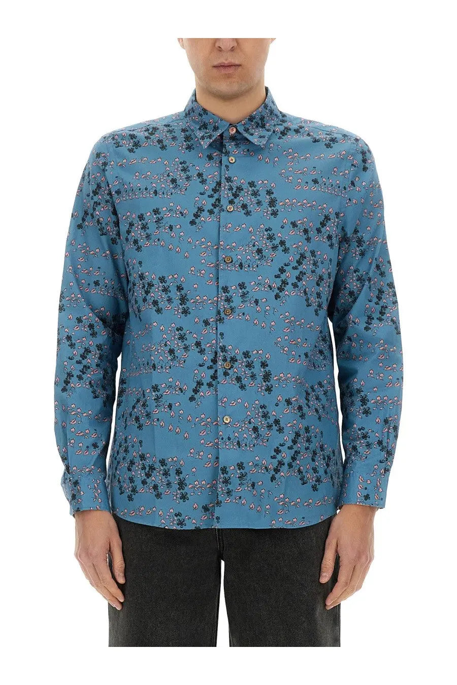 Ps By Paul Smith men’s regular fit long-sleeved blue shirt with delicate dark and light floral pattern