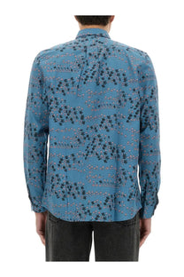 Ps by Paul Smith men’s regular fit blue long-sleeved shirt with delicate dark green and pink floral pattern
