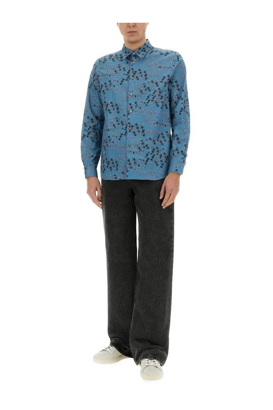 Ps by Paul Smith men’s regular fit long-sleeve button-up shirt in blue floral patterned fabric
