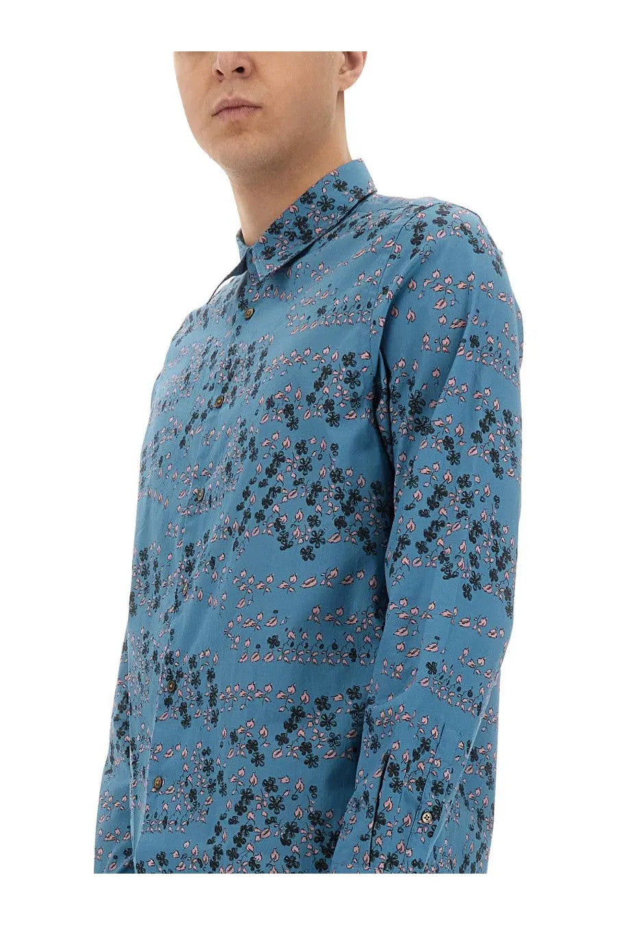 Ps by Paul Smith men’s regular fit light blue long-sleeved button-up shirt with pink and dark green floral pattern