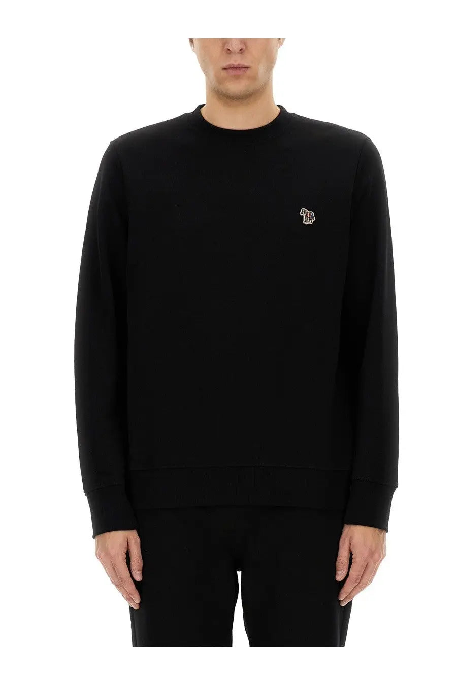 Black ps by paul smith men’s regular fit sweatshirt with long sleeves and embroidered tiger logo on left chest