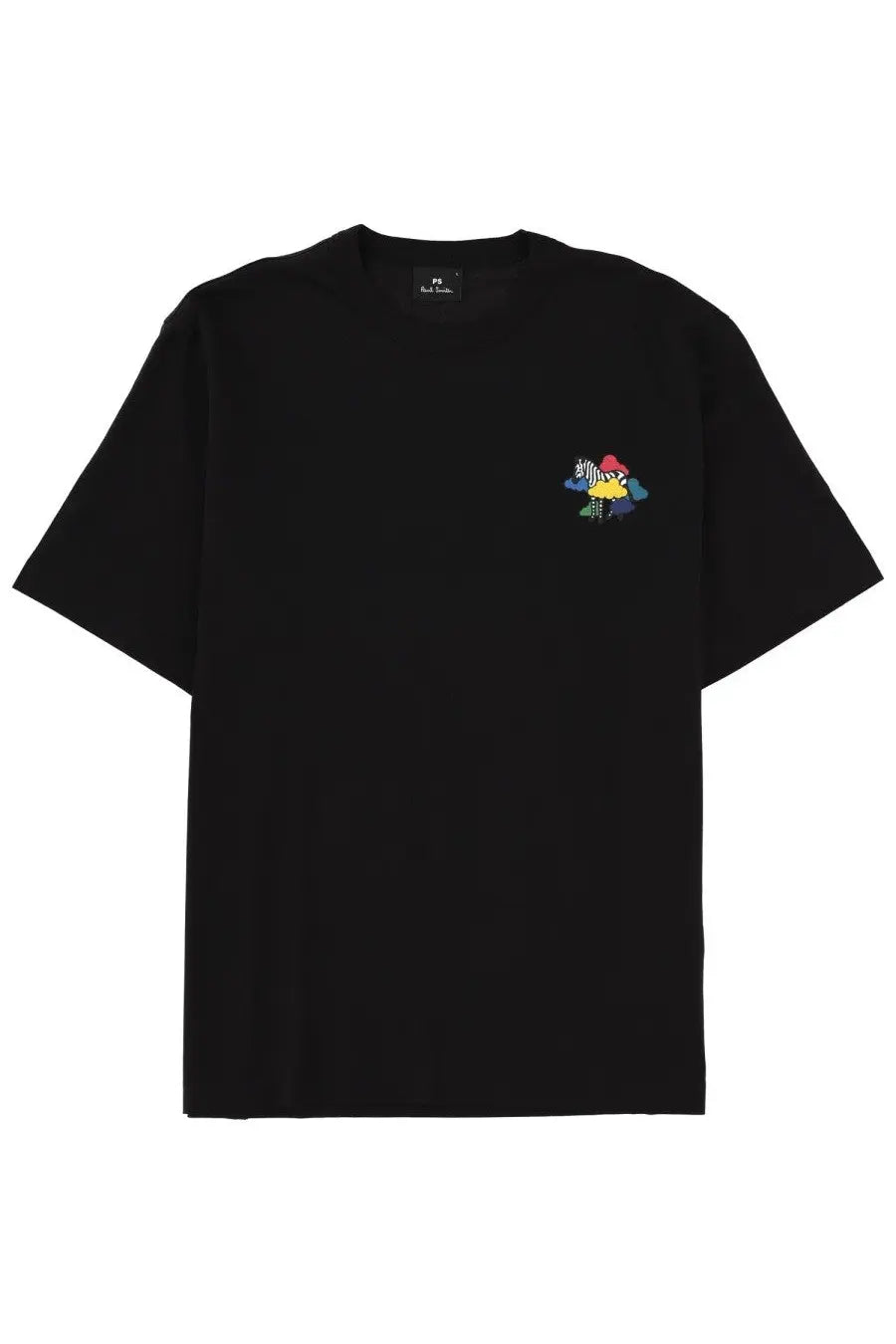 Ps by Paul Smith men’s black short-sleeved t-shirt with colorful embroidered zebra on the left chest