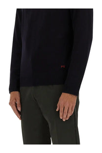 Ps by paul smith men’s black knit sweater with subtle red ps logo embroidered on lower left side