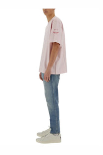 A soft pink oversized cotton t-shirt for men with a subtle embroidered logo on the left sleeve by Ps By Paul Smith