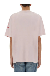 Ps By Paul Smith men shirt blue featuring a soft pink oversized cotton t-shirt with subtle red logo on left sleeve