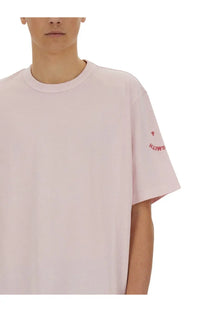 Ps by paul smith men’s soft pink oversized crewneck t-shirt with subtle red embroidered logo on left sleeve