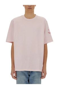 Ps By Paul Smith men’s soft pink oversized crewneck t-shirt with subtle red logo on left sleeve