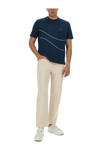 Navy blue ps by paul smith men’s short-sleeved cotton t-shirt with white wavy lines and embroidered smile face