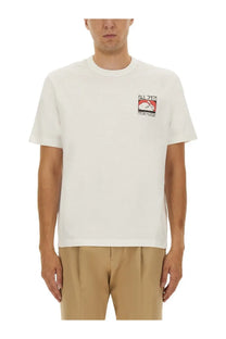 White cotton ps by paul smith men’s t-shirt with a red and black embroidered sleeping rabbit patch on the left chest