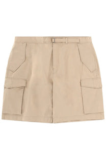 Beige Ps by Paul Smith men’s cargo shorts in cotton brown with multiple pockets and a matching belt