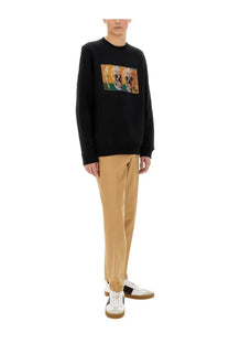 Black long-sleeved cotton sweatshirt by Ps by Paul Smith featuring a rectangular warm-toned skull graphic print