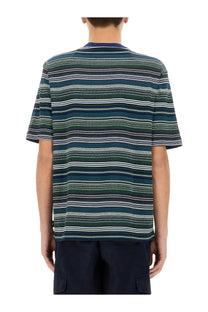Ps by paul smith men’s short-sleeved striped t-shirt in teal green white and navy blue multicolor