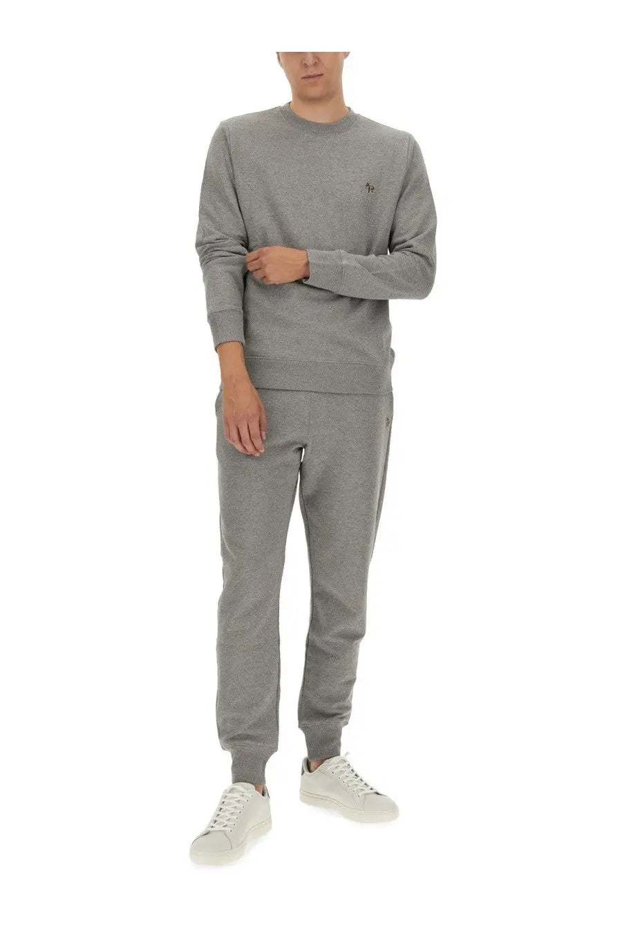 Gray heathered sweatshirt by ps by paul smith with a small embroidered logo on the left chest for men