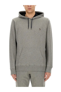 Ps by Paul Smith men’s sweatshirt grey heathered hoodie with black drawstrings and small embroidered chest logo