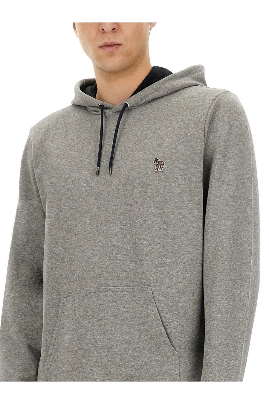 Ps by paul smith men’s sweatshirt grey heathered hoodie with black drawstrings and embroidered camel logo on chest