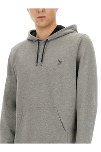 Ps by paul smith men’s sweatshirt grey heathered hoodie with black drawstrings and embroidered camel logo on chest