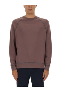 Ps by paul smith men’s sweatshirt purple muted mauve crewneck with dark grey seam stitching and embroidered smiley face
