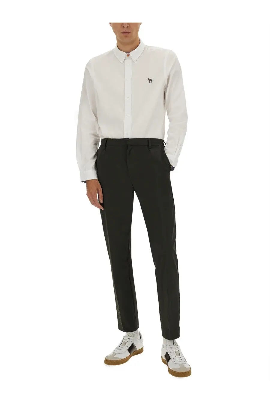 Ps by paul smith men’s tailored fit white long-sleeved button-down shirt with small embroidered logo on left chest
