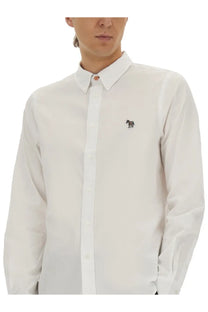 Ps by Paul Smith men’s tailored fit white long-sleeved button-down shirt with small embroidered zebra on left chest