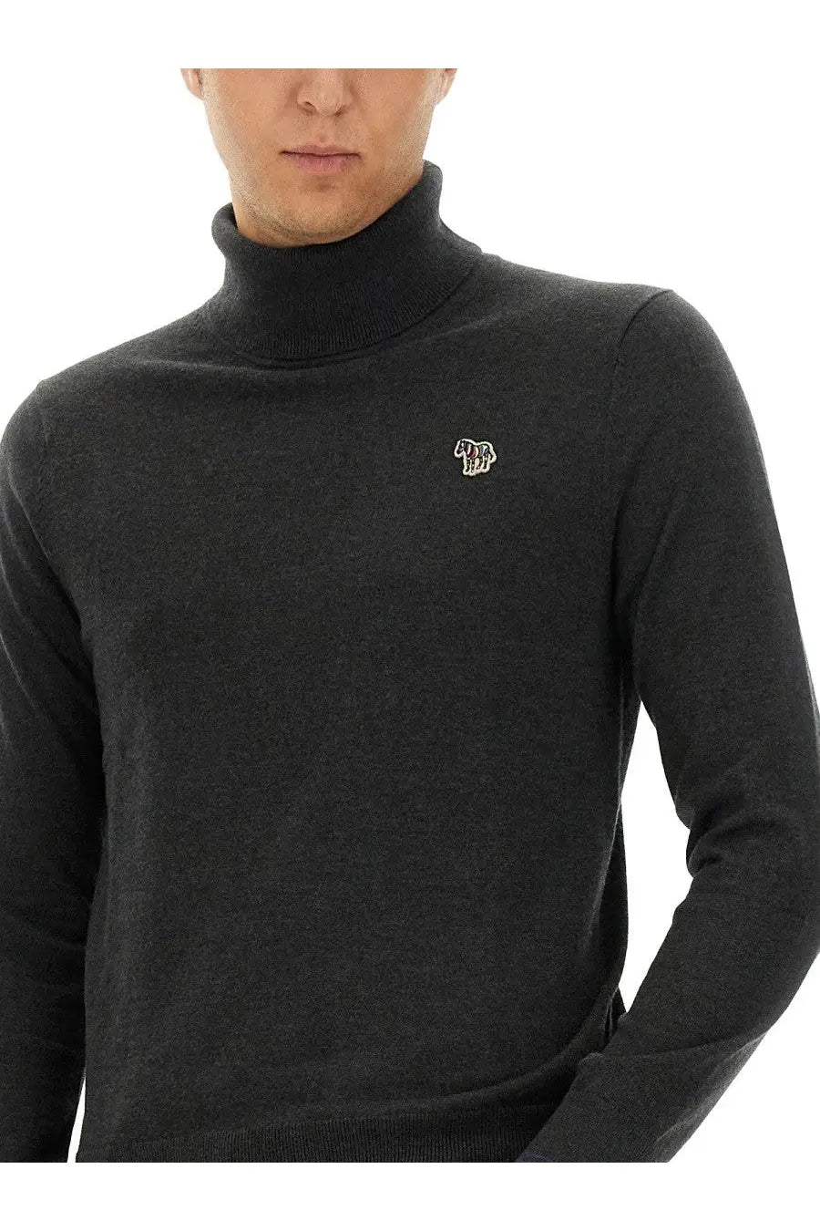 Ps by paul smith men’s zebra patch shirt grey with black turtleneck sweater featuring small embroidered logo on chest