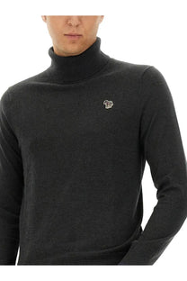 Ps by paul smith men’s zebra patch shirt grey with black turtleneck sweater featuring small embroidered logo on chest