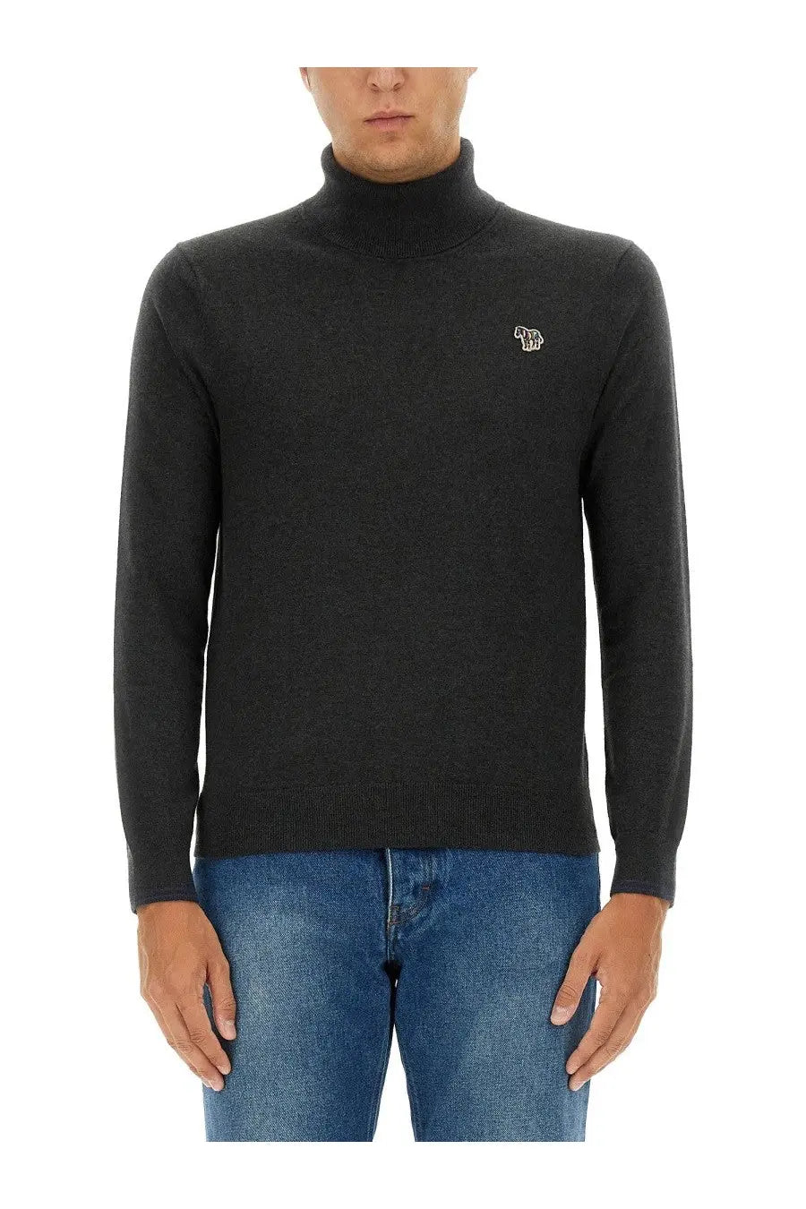 Black turtleneck sweater with small embroidered elephant logo on chest in ps by paul smith men’s zebra patch shirt grey style
