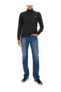 Black turtleneck sweater with small embroidered logo on left chest for mens casual wear by ps by paul smith