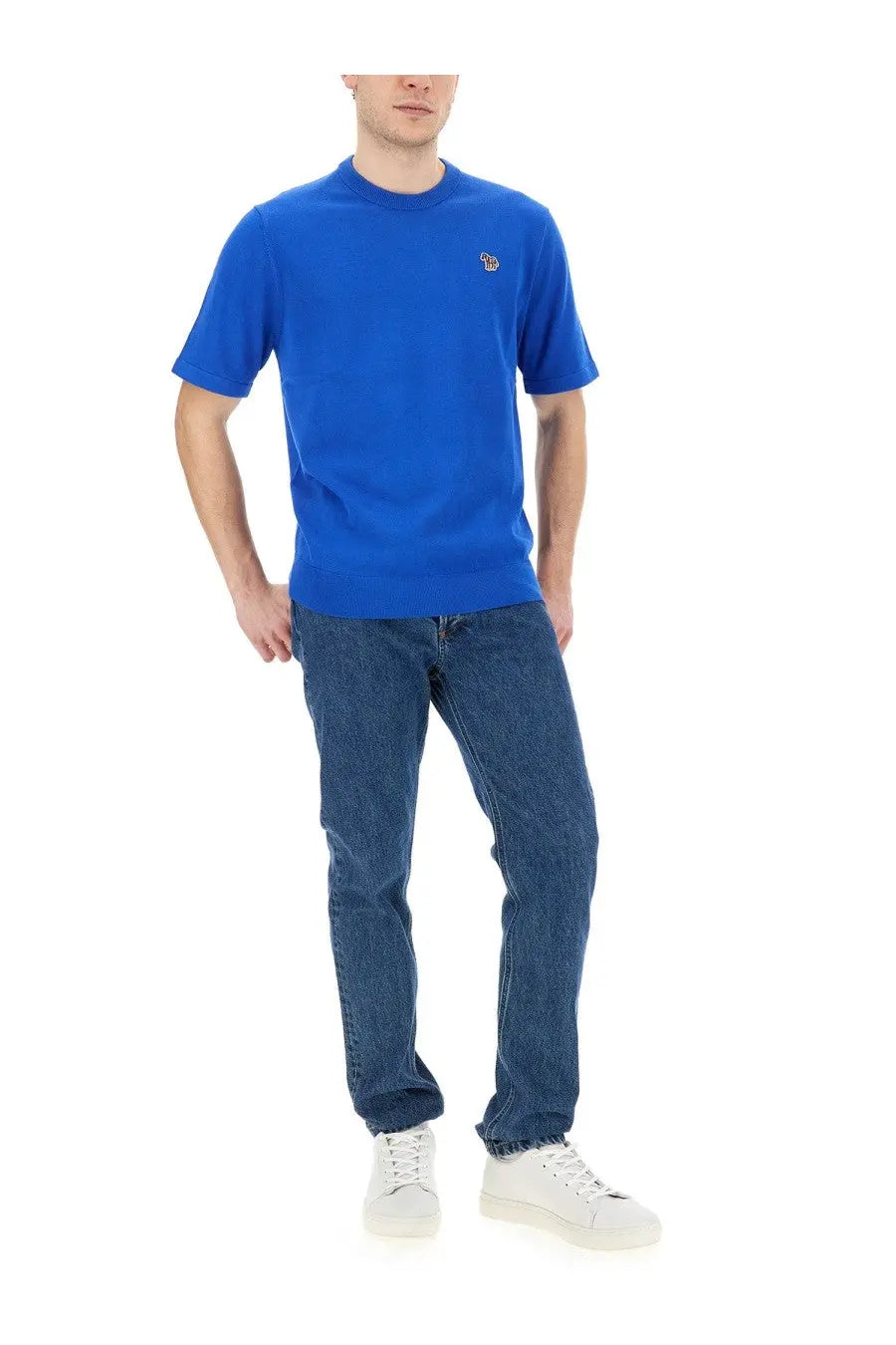 Bright blue ps by paul smith men’s zebra short-sleeved cotton t-shirt with crew neck and small left chest embroidery