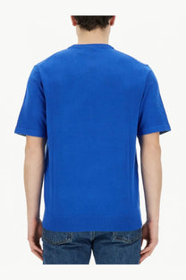 Ps By Paul Smith men’s bright blue short-sleeved knit tee with ribbed crew neck and hem in zebra shirt style