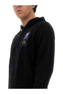 Ps by paul smith men’s black hooded sweatshirt with purple and black patch featuring white logo on chest