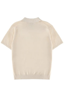 Cream-colored short-sleeved knit polo shirt with classic collar and ribbed hem by ps by paul smith men in white