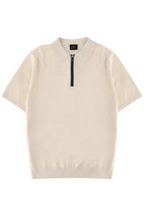 Ps by Paul Smith men’s cream short-sleeved zip polo shirt with multicolored trim at the collar in white