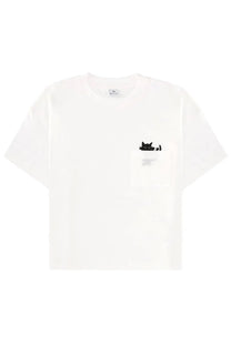 White cotton ps by paul smith women’s t-shirt with a black cat peeking from the front pocket