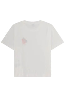 Ps by Paul Smith women’s white cotton t-shirt with subtle pink and gray abstract stain on the left chest area