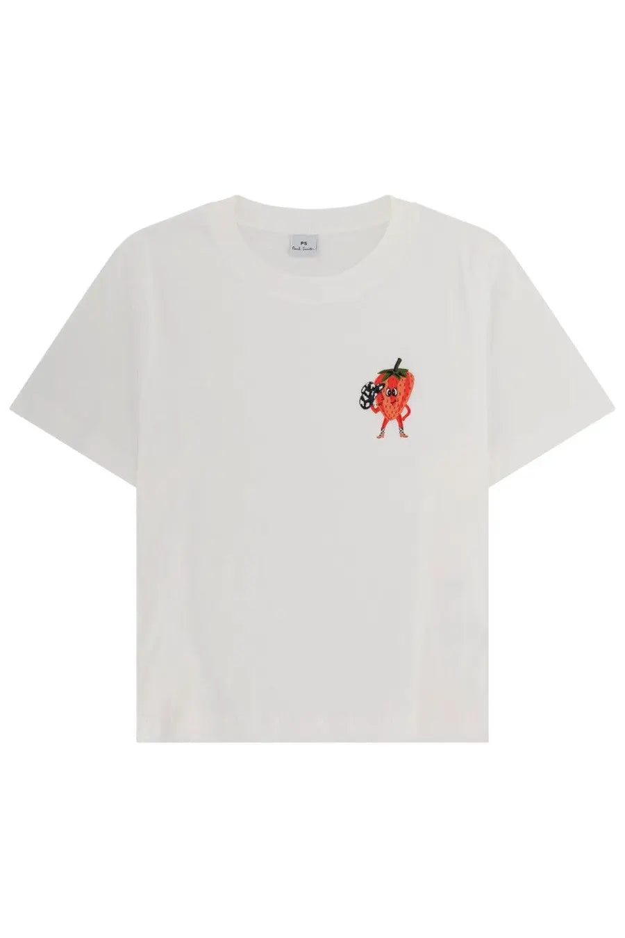 Off-white ps by paul smith women’s short-sleeved shirt with embroidered red pepper holding a camera on left chest