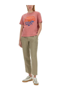 Ps by Paul Smith women’s soft pink short-sleeved t-shirt with vibrant orange and blue summer sunburst graphic print